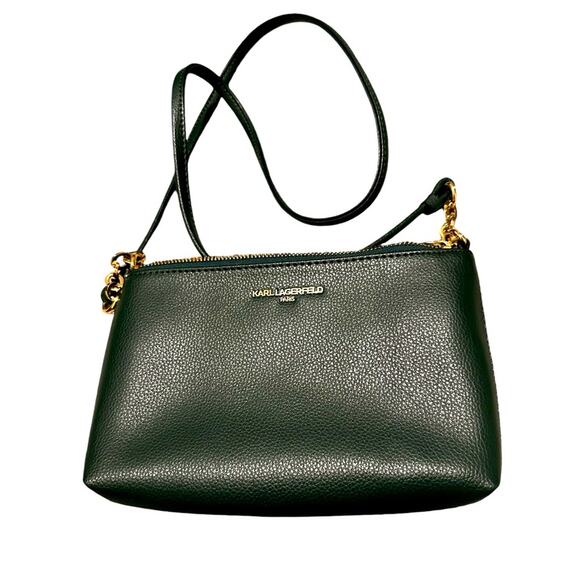 NWOT Karl Lagerfeld Paris Crossbody Pebbled Leather in Dark Teal - Picture 1 of 13